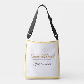 Custom Elegant Minimalist Wedding Names & Date  Crossbody Bag