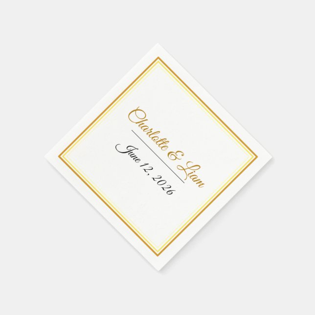 Custom Elegant Minimalist Wedding Names & Date  Napkin (Corner)