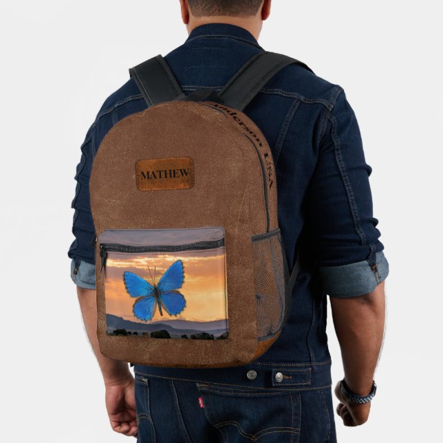 Custom Elegant mixed brown leather with sunset Printed Backpack (Insitu (Model))