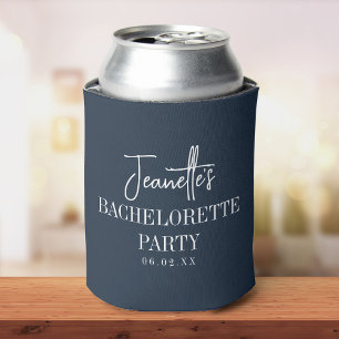 Custom Elegant Modern Bachelorette Party Blue Can Cooler