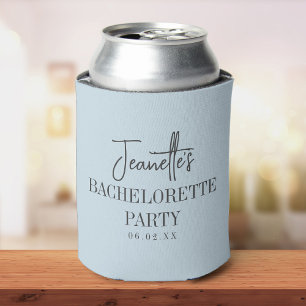 Custom Elegant Modern Bachelorette Party Blue Can Cooler