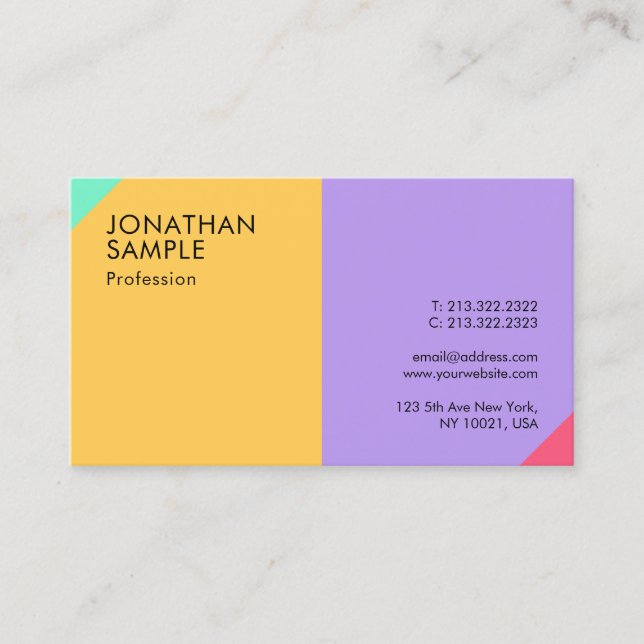 Custom Elegant Modern Colourful Simple Template Business Card (Front)