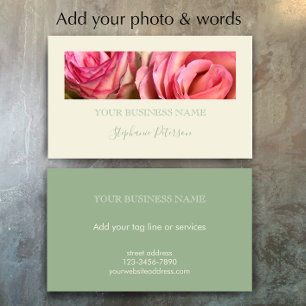 Custom Elegant Modern Sage Green Photo Template  Business Card