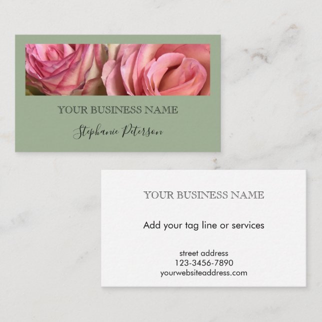Custom Elegant Modern Sage Green Photo Template  Business Card (Front/Back)