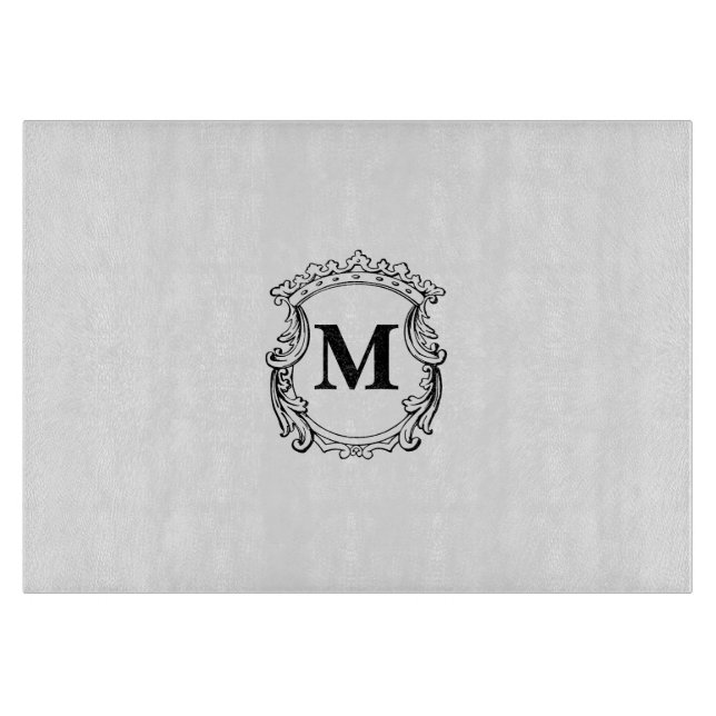Custom Elegant Monogram Crest Cutting Board (Front)