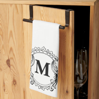 Custom Elegant Monogram Crest Tea Towel