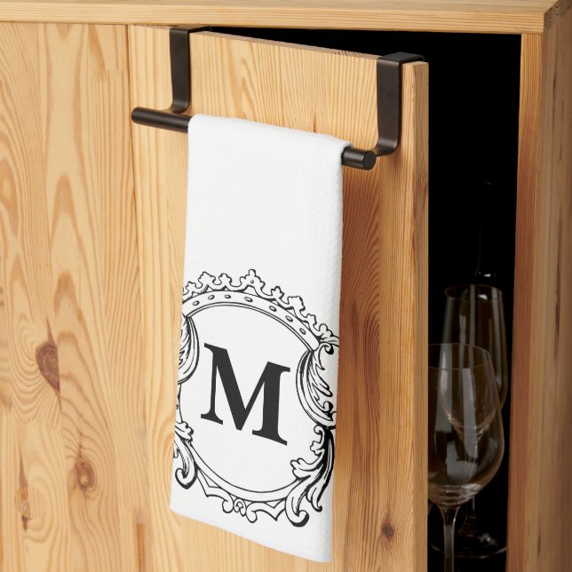 Custom Elegant Monogram Crest Tea Towel (Thirds Fold)