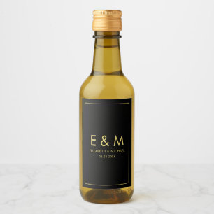 Custom Elegant Monogram Gold Text Save the Date Wine Label