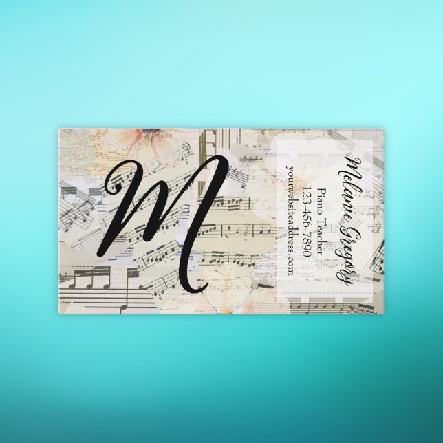 Custom Elegant Monogram Music Teacher Floral Busin Business Card (Creator Uploaded)