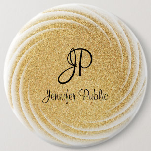 Custom Elegant Monogram Template Faux Gold Glitter 6 Cm Round Badge