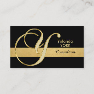 Custom Elegant Monogrammed Gold Black Initial 'Y' Business Card