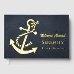 Custom Elegant Nautical Ship Guest Book<br><div class="desc">Elegant and modern blue and gold nautical themed guest book. Perfect for your yacht guests to sign. Classy looking guest book with ship anchor. Create your own text and message to impress yours family and friends.</div>