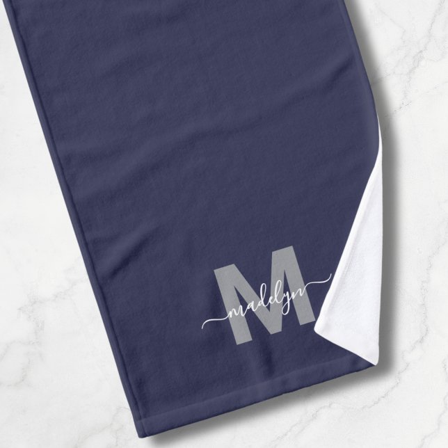 Custom Elegant Navy Blue Name Monogram Hand Towel (Custom Elegant Navy Blue Name Monogram Hand Towel)