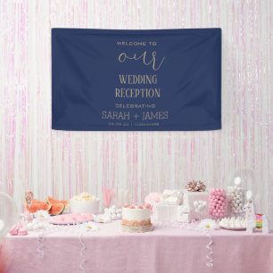 Custom Elegant Navy Wedding Reception Welcome Banner