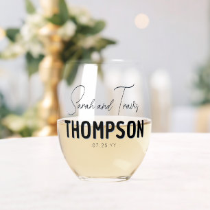 Custom Elegant Newly Weds Wedding Anniversary Gift Stemless Wine Glass