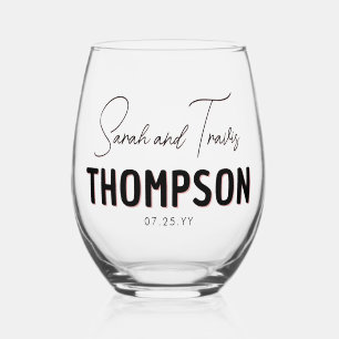 Custom Elegant Newly Weds Wedding Anniversary Gift Stemless Wine Glass