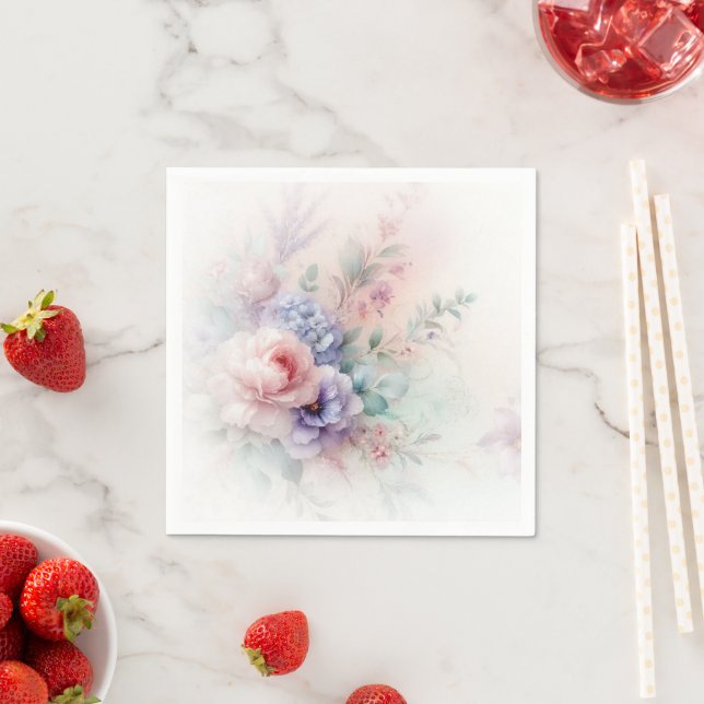 Custom Elegant Pastel Colours Aquarell Flowers Napkin (Insitu)