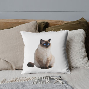 Custom Elegant Pet Lover Siamese Cat Photo White Cushion