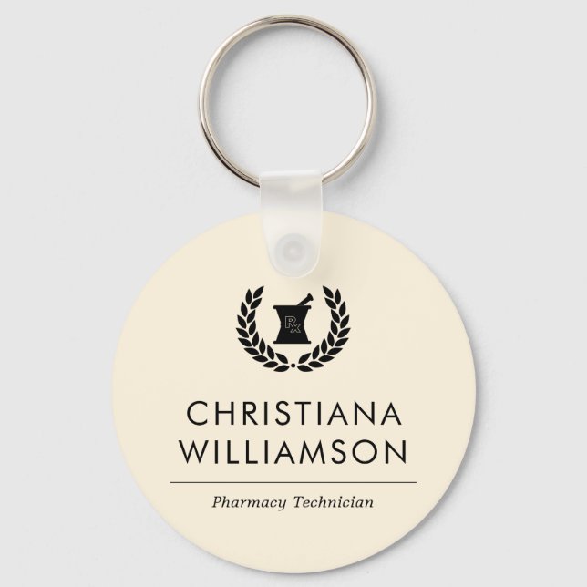 Custom Elegant Pharmacist Pharmacy Tech Staff Key Ring (Front)