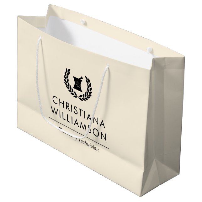 Custom Elegant Pharmacist Pharmacy Tech Staff Large Gift Bag (Front Angled)