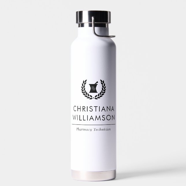 Custom Elegant Pharmacist Pharmacy Tech Staff Water Bottle (Left)