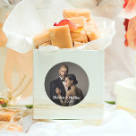 Custom Elegant Photo and Wedding Date Classic Round Sticker<br><div class="desc">Create a unique personalised wedding favour stickr using this simple photo template design. Load your desired photo in place of the sample photo in the design template and personalise the text with your name(s), wedding date, or other desired text. These look great on wedding or party favours and gift bags....</div>