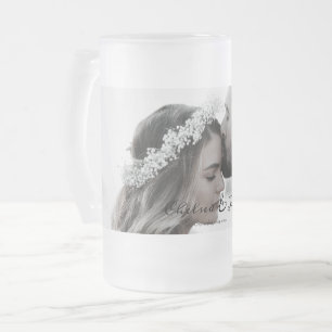 Custom Elegant Photo Calligraphy Wedding Frosted Glass Beer Mug