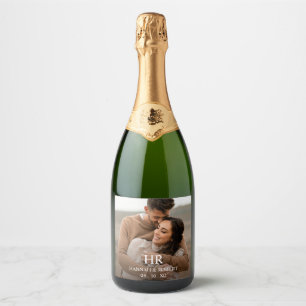 Custom Elegant Photo Modern Monogram Wedding Sparkling Wine Label