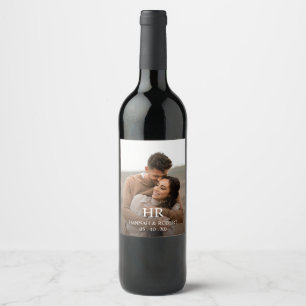 Custom Elegant Photo Modern Monogram Wedding Wine Label