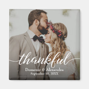 Custom Elegant Photo Thankful Script Wedding Magnet