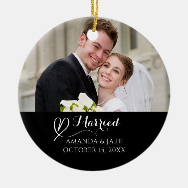 Custom Elegant Photo Wedding Ceramic Tree Decoration (Front)