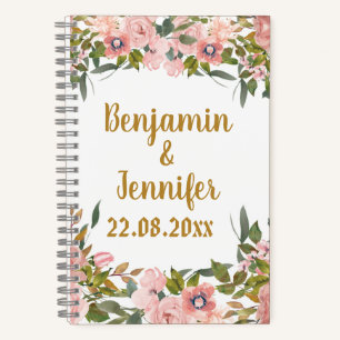 Custom Elegant Pink Floral Greenery Wedding Favour Notebook