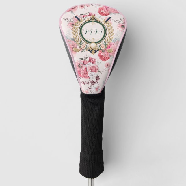 Custom Elegant Pink Monogram Golf Head Cover (Front)