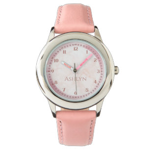 Custom Elegant Pink Monogram Kids Learning Watch