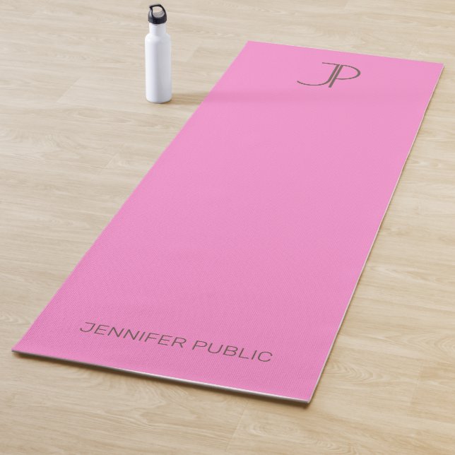Custom Elegant Pink Monogrammed Trendy Yoga Mat (In Situ)