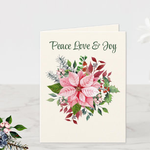 Custom Elegant Pink Poinsettia Christmas Card