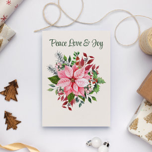 Custom Elegant Pink Poinsettia Christmas Card
