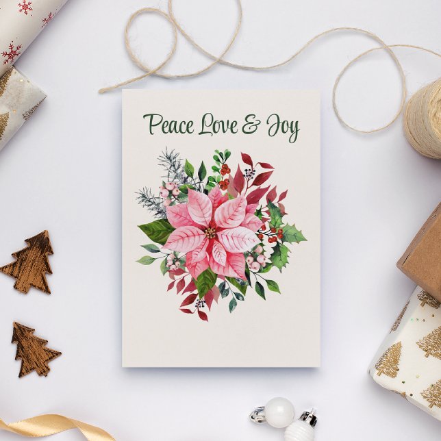 Custom Elegant Pink Poinsettia Christmas Card (Creator Uploaded)