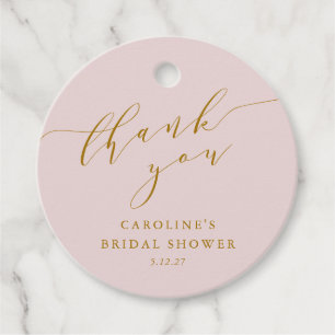 Custom Elegant Pink Script Thank You Bridal Shower Favour Tags