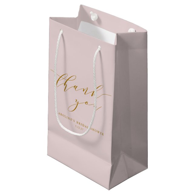 Custom Elegant Pink Script Thank You Bridal Shower Small Gift Bag (Front Angled)