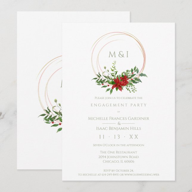 Custom Elegant Poinsettia Christmas Wedding Party Invitation (Front/Back)