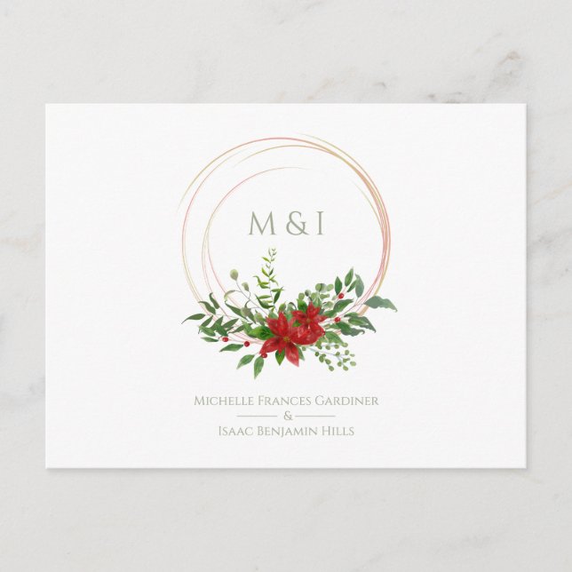 Custom Elegant Poinsettia Christmas Wedding Party Postcard (Front)