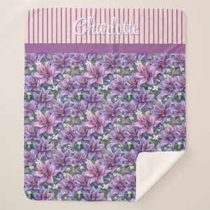 Custom Elegant Purple Lily Floral Oil Painting Sherpa Blanket