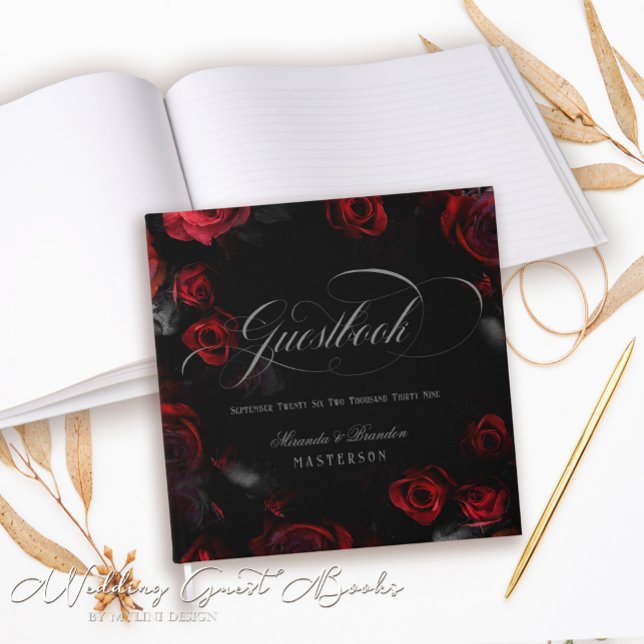 Custom Elegant Red and Black Floral Wedding Guest Book (Creator Uploaded)