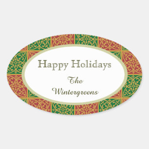 Custom Elegant Red and Green Pattern Gift Sticker
