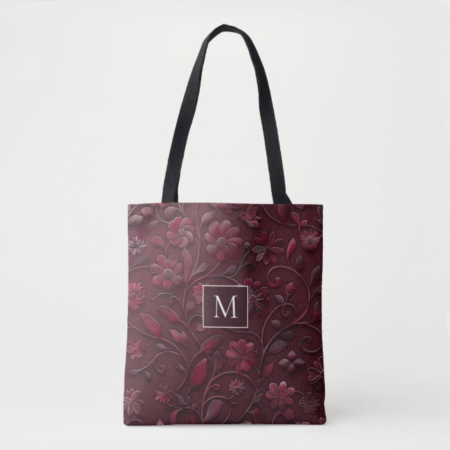 Custom Elegant Red Floral Tote Bag (Front)