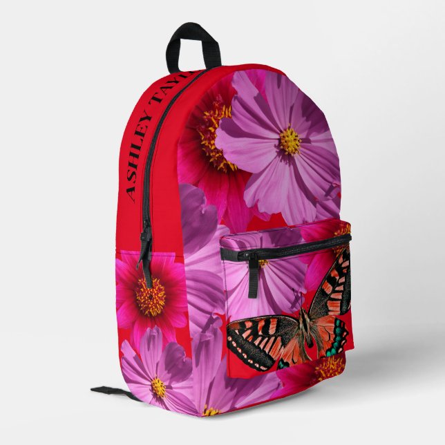 Custom elegant red floral with beautiful butterfly printed backpack (Back Corner Left)