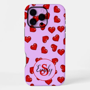 Custom Elegant Red Heart Pattern on Soft Purple iPhone 16 Pro Max Case