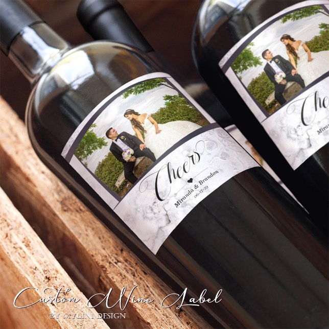 Custom Elegant Romantic Photo Wedding Wine Label (Creator Uploaded)
