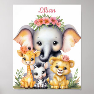 Custom Elegant Safari Nursery Baby Animal Poster
